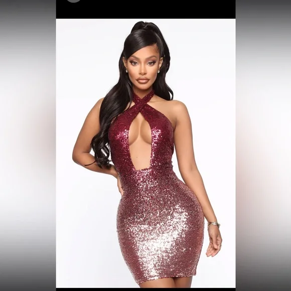 green emerald velvet dress Rose Gold and Burgundy Sequin Maxi Dress main image 0